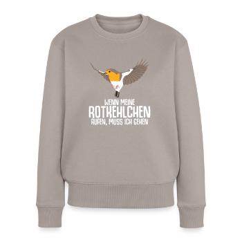 Rotkehlchen Vogel - Frauen Premium Bio Pullover - Taupe - Vorne - Julia (174cm)
