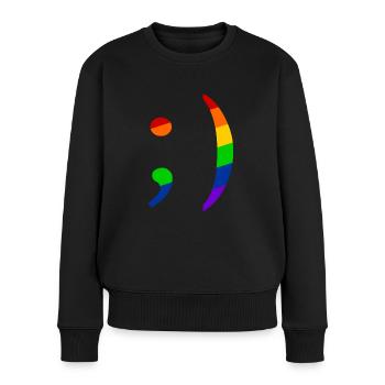 Retro Emoji Zwinker Queer - Frauen Premium Bio Pullover - Schwarz - Vorne - Julia (174cm)