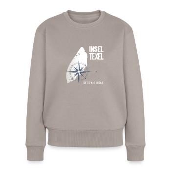 Texel Nordsee Insel Koordinaten Karte Urlaub - Frauen Premium Bio Pullover - Taupe - Vorne - Julia (174cm)