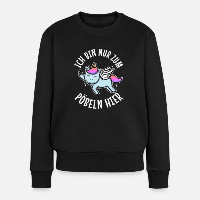 Ich bin nur zum pöbeln hier - Frauen Premium Bio Pullover - Schwarz