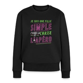 Je suis une fille simple chasse apéro - Pull Premium bio Femme - noir - Devant - Julia (174cm)