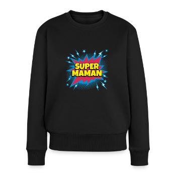 Super Maman super héro supermaman - Pull Premium bio Femme - noir - Devant - Julia (174cm)