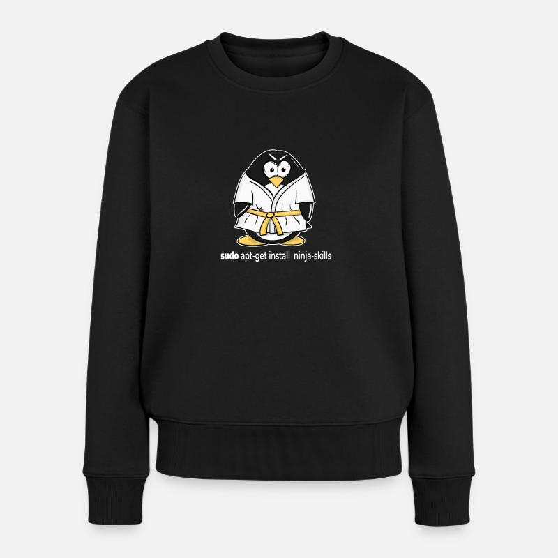 Linux Pinguin installiert seine Ninja Skills mit - Frauen Premium Bio Pullover - Schwarz