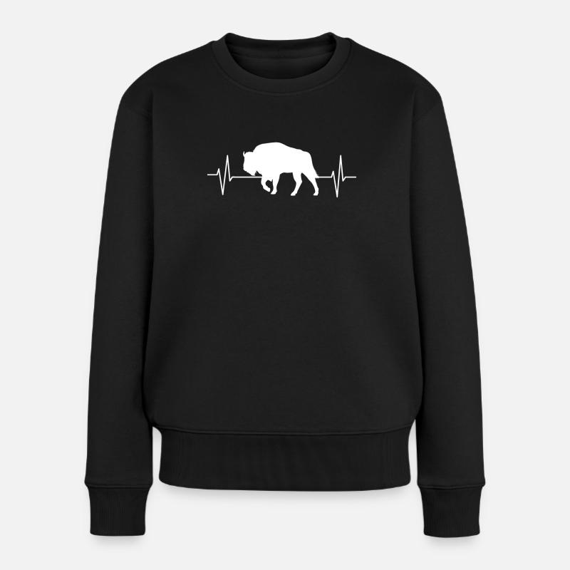 Bison Wisent Waldtiere Tierliebhaber Geschenk - Frauen Premium Bio Pullover - Schwarz
