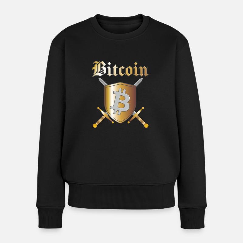Bitcoin Logo Crypto Medieval Schwert und Schild - Frauen Premium Bio Pullover - Schwarz