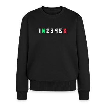 Motorrad Motorradfahrer Schaltung - Frauen Premium Bio Pullover - Schwarz - Vorne - Julia (174cm)