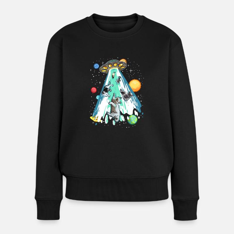 Drôle de dire Cat UFO Alien Cat Love - Pull Premium bio Femme - noir