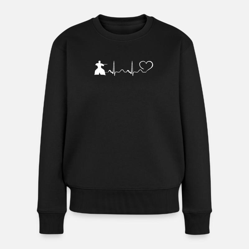 Aikido Heartbeat Ekg AIKIDO DESIGN - Frauen Premium Bio Pullover - Schwarz