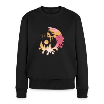 Kletterin am Berg mit Wald motiv - geschenkidee - Frauen Premium Bio Pullover - Schwarz - Vorne - Julia (174cm)