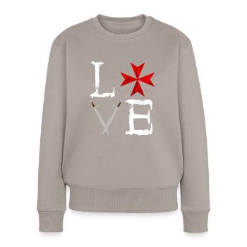 Ritterorden Johanniterorden Deus Vult Tempel Ritte - Frauen Premium Bio Pullover - Taupe - Vorne - Julia (174cm)