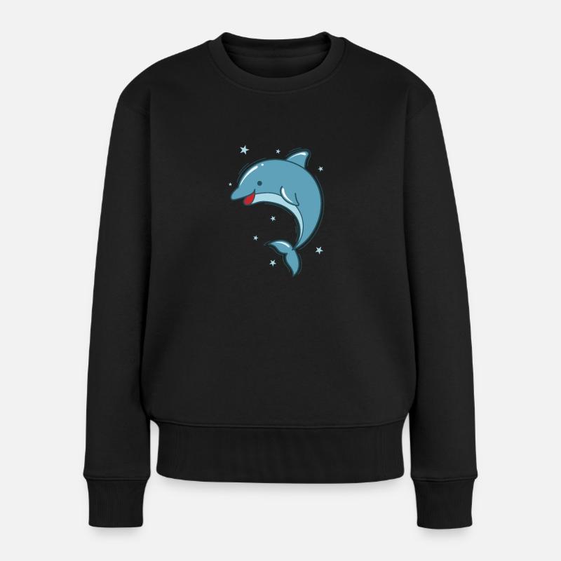 lustiger Delfin im Meer Meeressäuger - Frauen Premium Bio Pullover - Schwarz