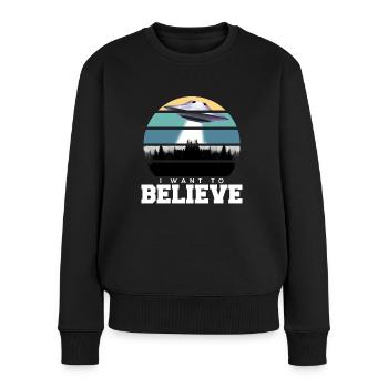 UFO I Want To Believe Alien UFO Tee - Frauen Premium Bio Pullover - Schwarz - Vorne - Julia (174cm)