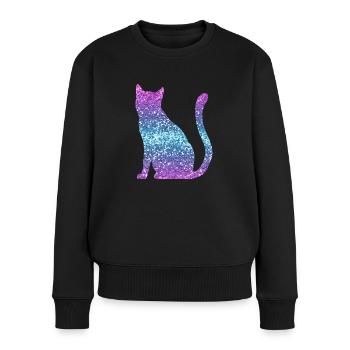Katze Glitzer Print Katzenliebhaber Geschenk - Frauen Premium Bio Pullover - Schwarz - Vorne - Julia (174cm)
