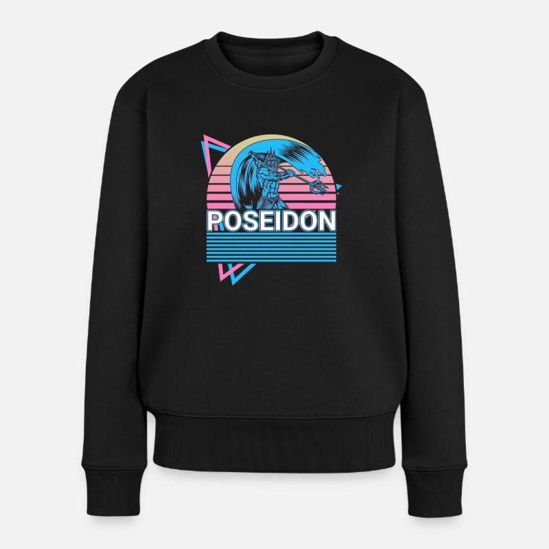 Poséidon Dieu grec de la mer Retro Gesche - Pull Premium bio Femme - noir