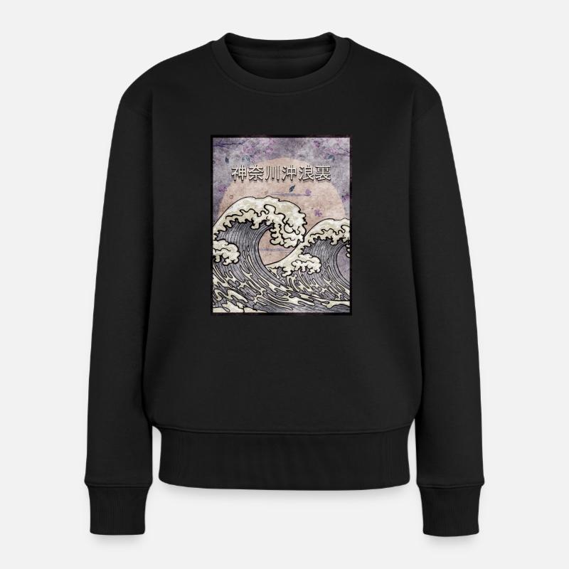 Kanagawa Wave Japanische Ästhetik Vintage Geschenk - Frauen Premium Bio Pullover - Schwarz
