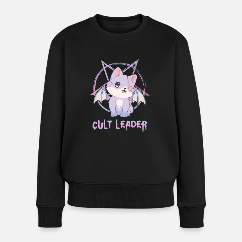 Kawaii Katze Pastell Goth Pentagramm Kultführer Ge - Frauen Premium Bio Pullover - Schwarz