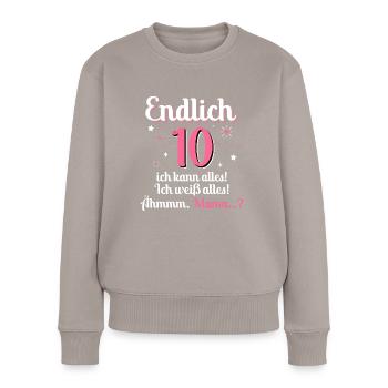 Mädchen 10 Jahre - Frauen Premium Bio Pullover - Taupe - Vorne - Julia (174cm)