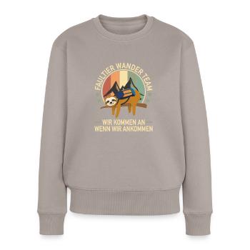 Faultier Wander Team Wandergruppe Berg Wanderung - Frauen Premium Bio Pullover - Taupe - Vorne - Julia (174cm)