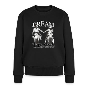 Wir sind ein Dream Team. Partner Tshirt Motorrad - Frauen Premium Bio Pullover - Schwarz - Vorne - Julia (174cm)