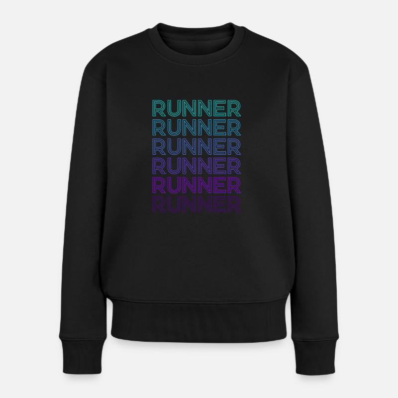 Läufer Marathon Laufen Retro - Frauen Premium Bio Pullover - Schwarz