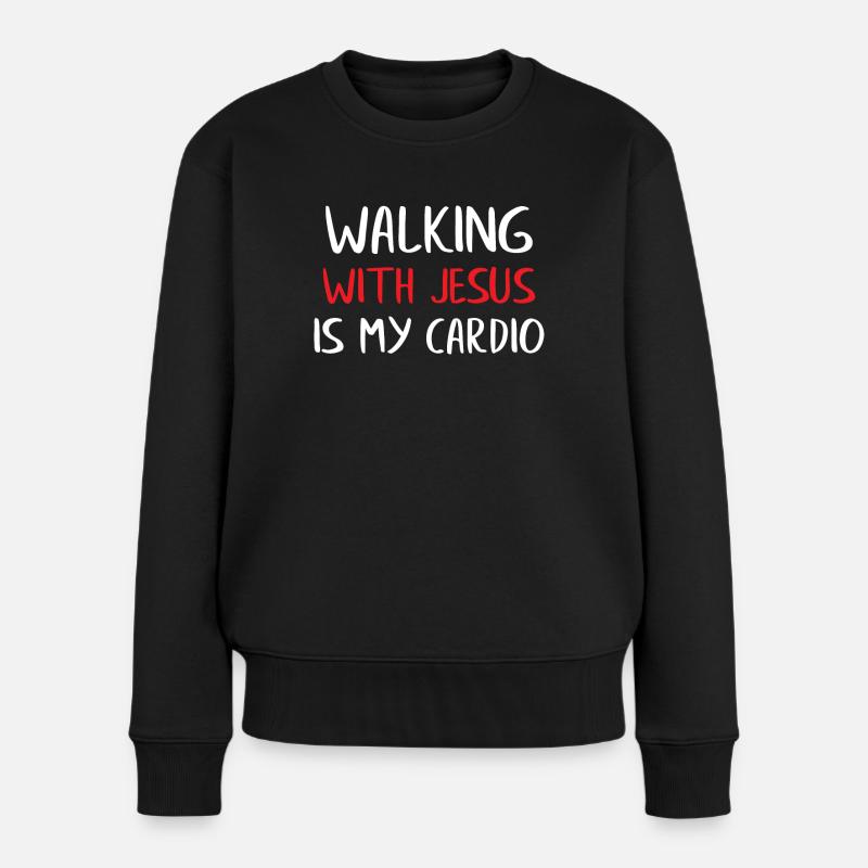 Marcher avec Jésus est mon cardio - Pull Premium bio Femme - noir