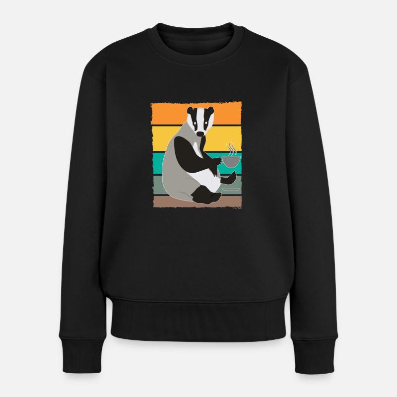 Dachs mit Heißgetränk - Frauen Premium Bio Pullover - Schwarz