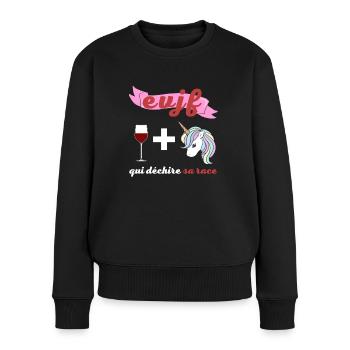 EVJF qui déchire sa race licorne et vin rouge - Pull Premium bio Femme - noir - Devant - Julia (174cm)