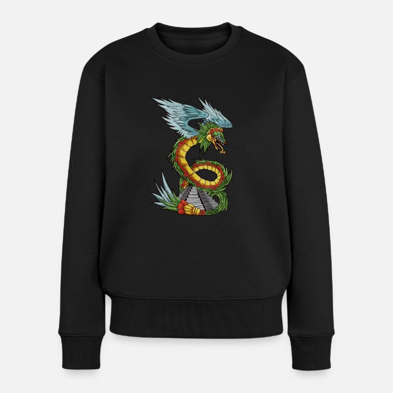 Quetzalcoatl Uralte aztekische Schlange Maya-Tempe - Frauen Premium Bio Pullover - Schwarz