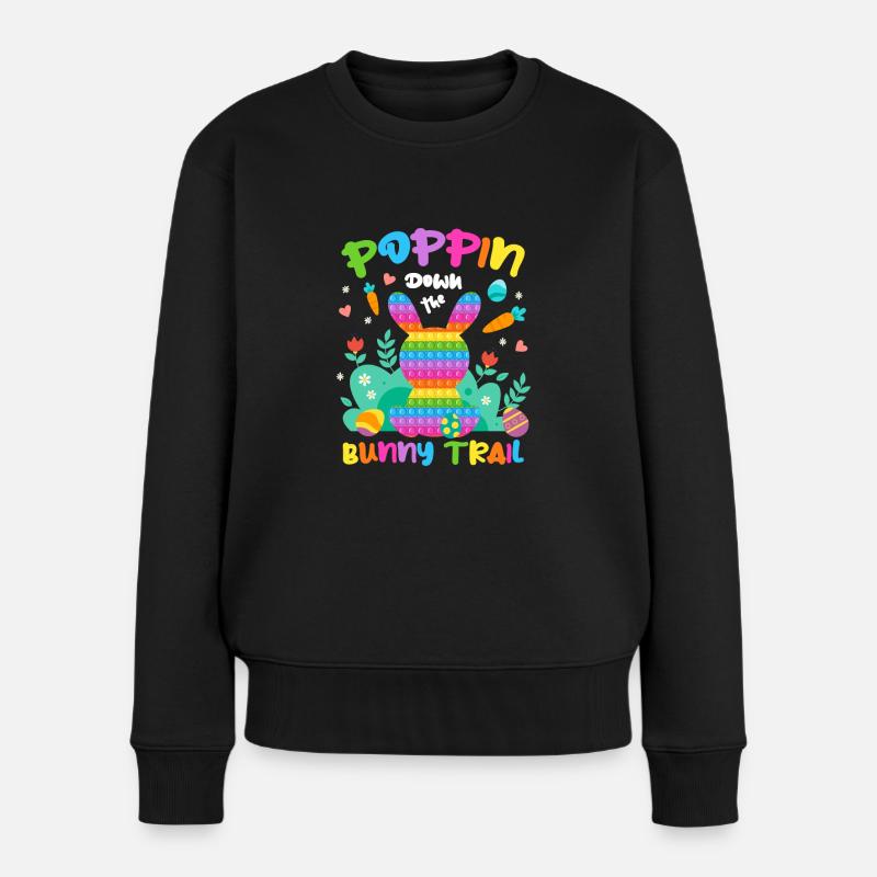 Poppin Down The Rabbit Trail Kaninchen mit Osterei - Frauen Premium Bio Pullover - Schwarz