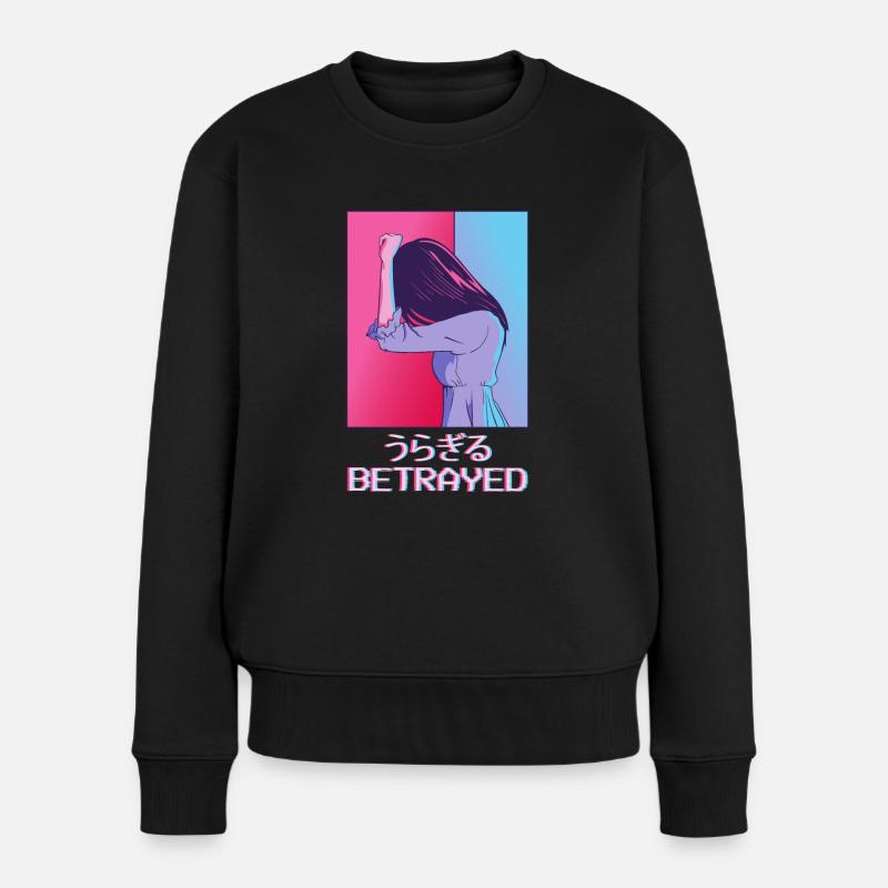 Emo Anime Girl Vaporwave Ästhetik Betrogenes Gesch - Frauen Premium Bio Pullover - Schwarz