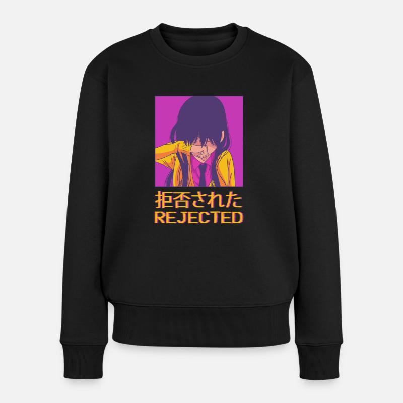 Trauriges Anime-Mädchen Vaporwave-Ästhetik abgeleh - Frauen Premium Bio Pullover - Schwarz