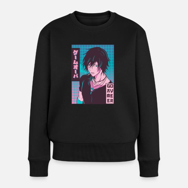 Game Over Anime Boy Jajpanese Vaporwave Ästhetisch - Frauen Premium Bio Pullover - Schwarz