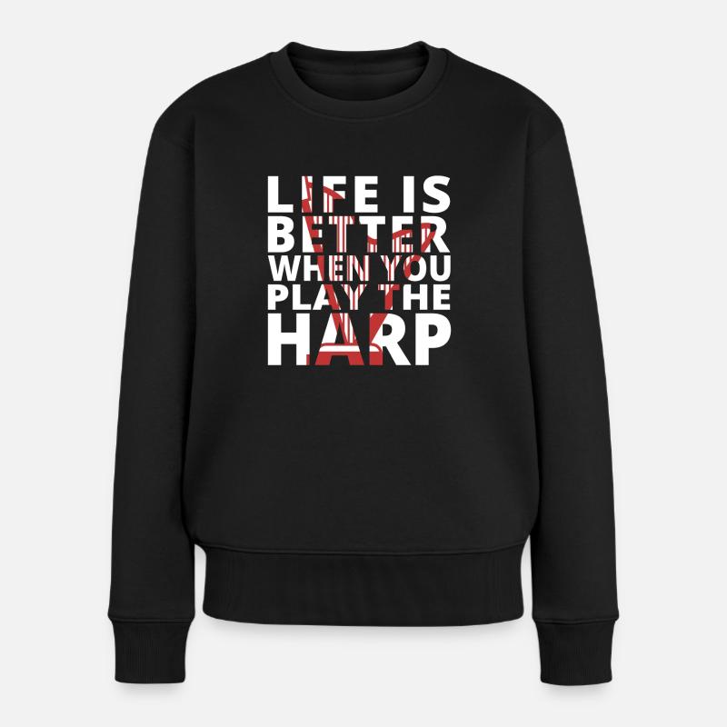 Harfe Konzertharfe Harfe spielen Harfenspieler - Frauen Premium Bio Pullover - Schwarz