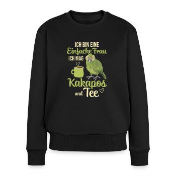 Ich mag Kakapos und Tee Papagei - Frauen Premium Bio Pullover - Schwarz - Vorne - Julia (174cm)