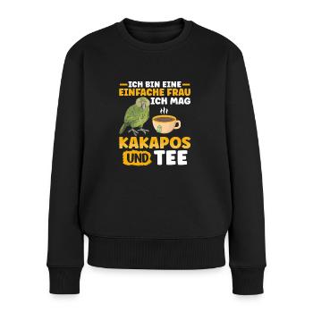 Ich mag Kakapos und Tee Papagei - Frauen Premium Bio Pullover - Schwarz - Vorne - Julia (174cm)