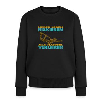 Lieber Leben riskieren, als Hantel verlieren. - Frauen Premium Bio Pullover - Schwarz - Vorne - Julia (174cm)