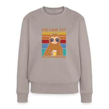 Die Lage ist besäufniserregend Faultier Bier - Frauen Premium Bio Pullover - Taupe - Vorne - Julia (174cm)