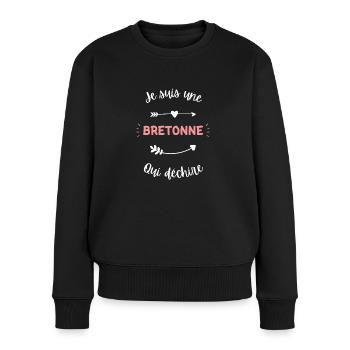 Je suis une bretonne qui déchire - Pull Premium bio Femme - noir - Devant - Julia (174cm)