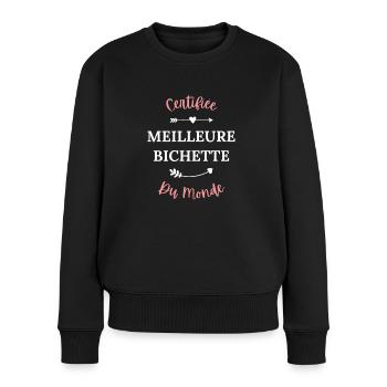 Certifiée meilleure bichette du monde - Pull Premium bio Femme - noir - Devant - Julia (174cm)