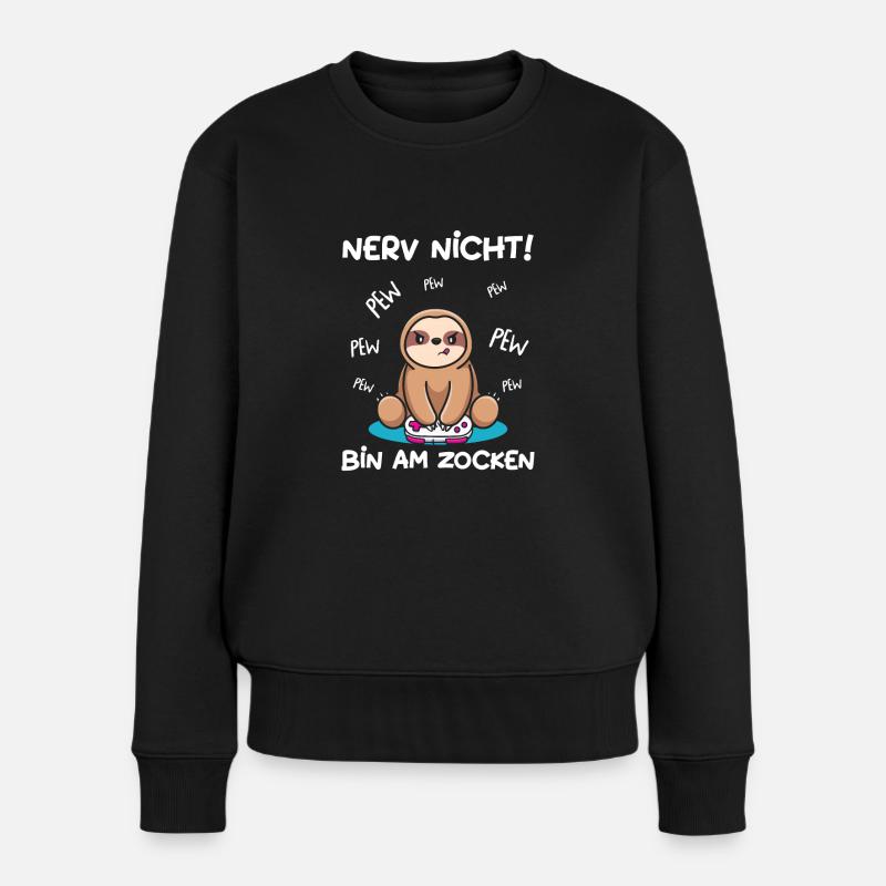 Bin am Zocken Gaming Faultier - Frauen Premium Bio Pullover - Schwarz
