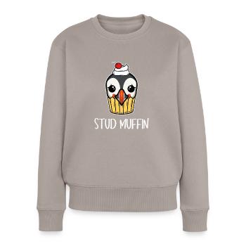 Stud Muffin Puffin Papageientaucher Wortspiel - Frauen Premium Bio Pullover - Taupe - Vorne - Julia (174cm)
