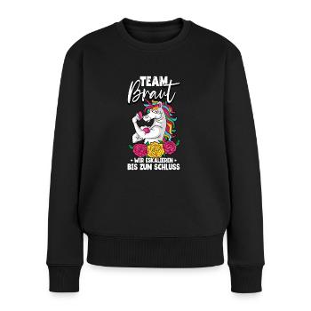 Team Braut wir eskalieren bis zum Schluss - Frauen Premium Bio Pullover - Schwarz - Vorne - Julia (174cm)