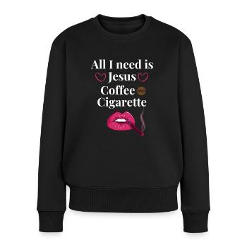 J’ai besoin de Jésus un café et une cigarette - Pull Premium bio Femme - noir - Devant - Julia (174cm)