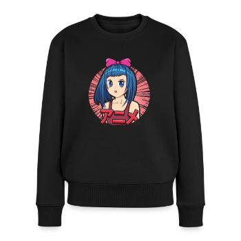 Vaporwave Japan Japanese Kawaii Girl Anime - Frauen Premium Bio Pullover - Schwarz - Vorne - Julia (174cm)