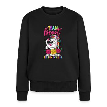 Team Braut wir eskalieren bis zum Schluss - Frauen Premium Bio Pullover - Schwarz - Vorne - Julia (174cm)