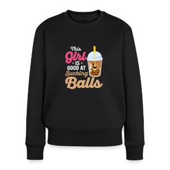 Cette fille est bonne à sucer des boules Kawaii Boba Tea - Pull Premium bio Femme - noir - Devant - Julia (174cm)