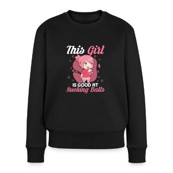 Cette fille est bonne à sucer des boules Kawaii Boba Tea - Pull Premium bio Femme - noir - Devant - Julia (174cm)