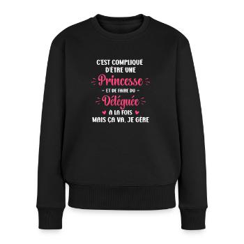 C est compliqué princesse et Déléguée - Pull Premium bio Femme - noir - Devant - Julia (174cm)
