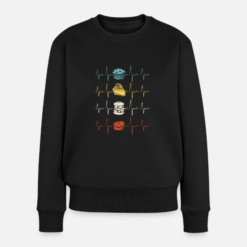 Pastry Chef Baking Baker Muffin Heartbeat - Frauen Premium Bio Pullover - Schwarz