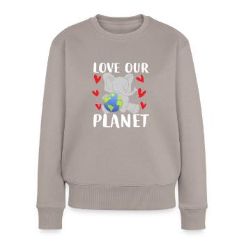 Love Our Planet Elephant Earth - Frauen Premium Bio Pullover - Taupe - Vorne - Julia (174cm)